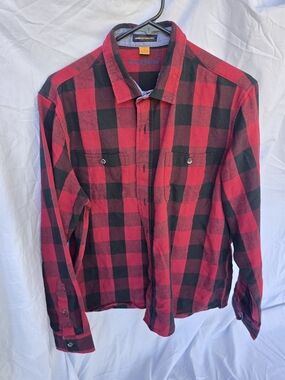 Tailor Vintage Luxe Performance Red Black Buffalo Plaid Flannel Shirt Size Large